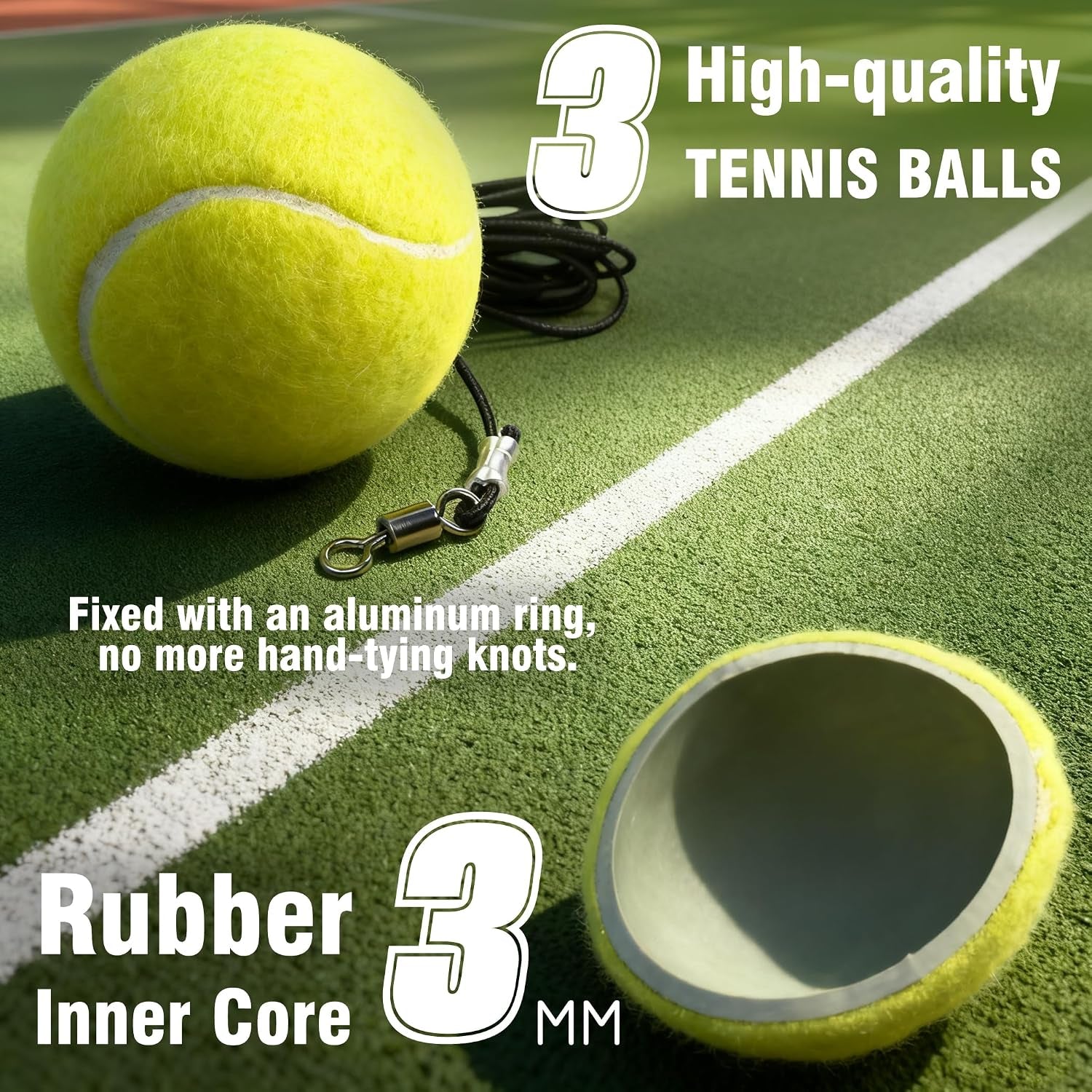 Professional Tennis Trainer - Full Metal Portable Solo Rebounder with 3 High-Elastic String Balls, Ideal for Adults, Kids, Beginners & Advanced Players