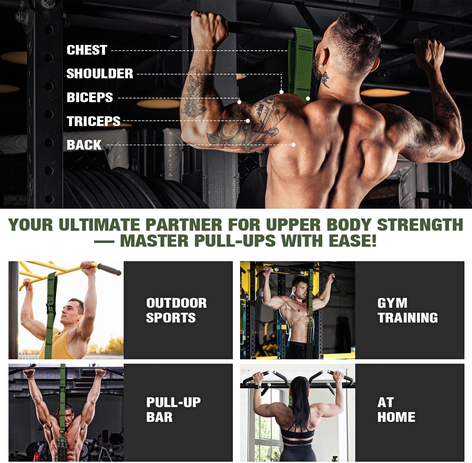Pull up Assistance Bands, Pull up Bar Resistance Bands, Pull up Bands for Enhanced Strength Training, Muscle Training, 3 Heavy-Duty Adjustable Pull up Assist Strap & Comfortable Foot Strap