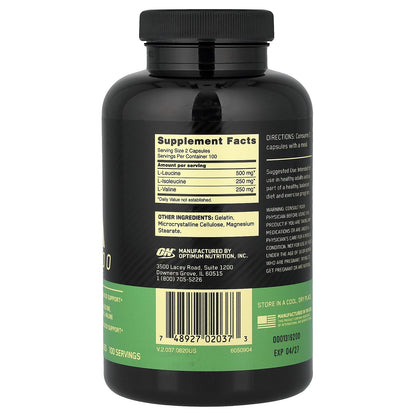 Optimum Nutrition, BCAA 1000 Caps, Megasize, 1,000 Mg, 200 Capsules, Amino Acids