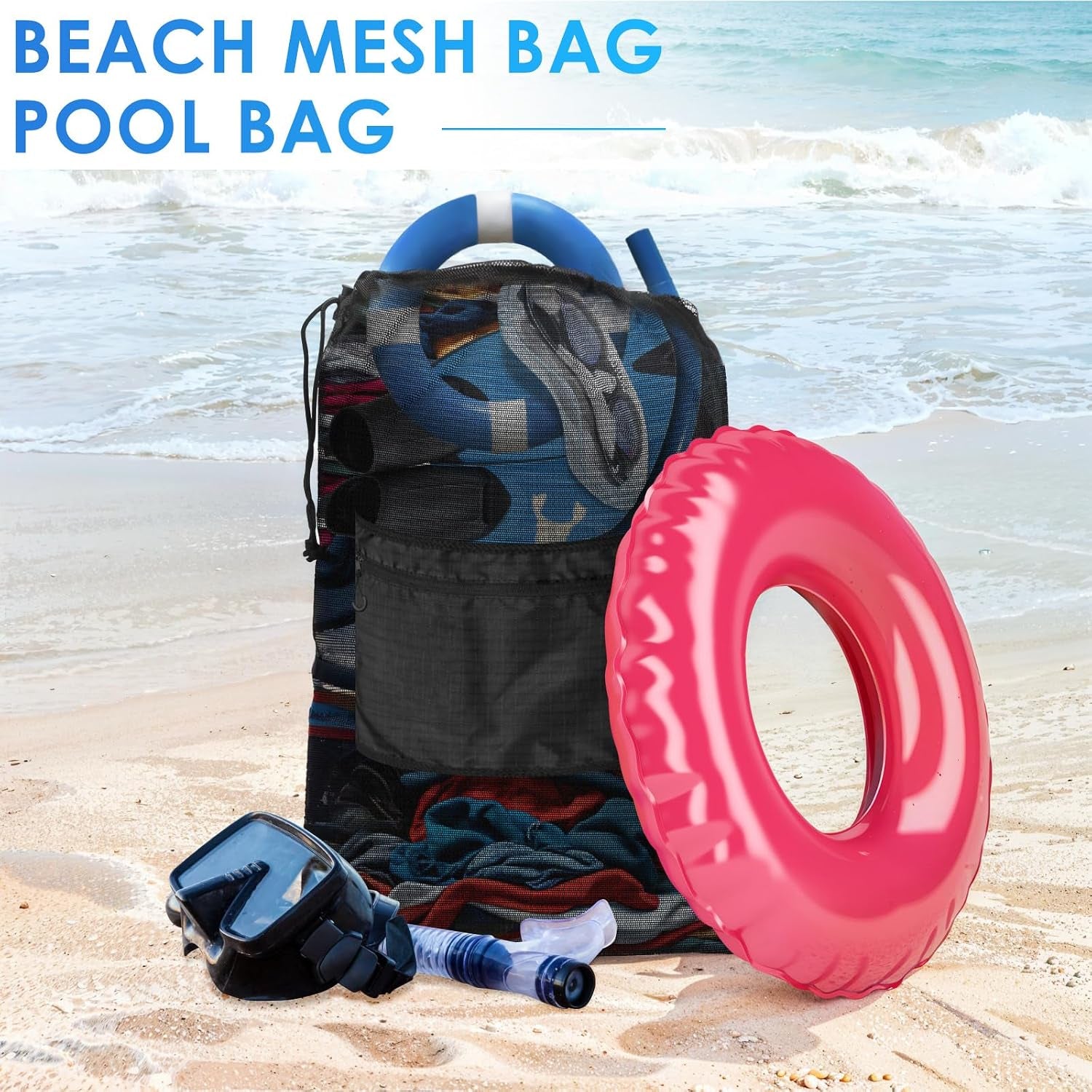 Drawstring Backpack Gym String Bag with Pocket for Men Women | Heavy Duty Mesh Bag Sport Equipment Bag for Swimming Yoga Beach Laundry