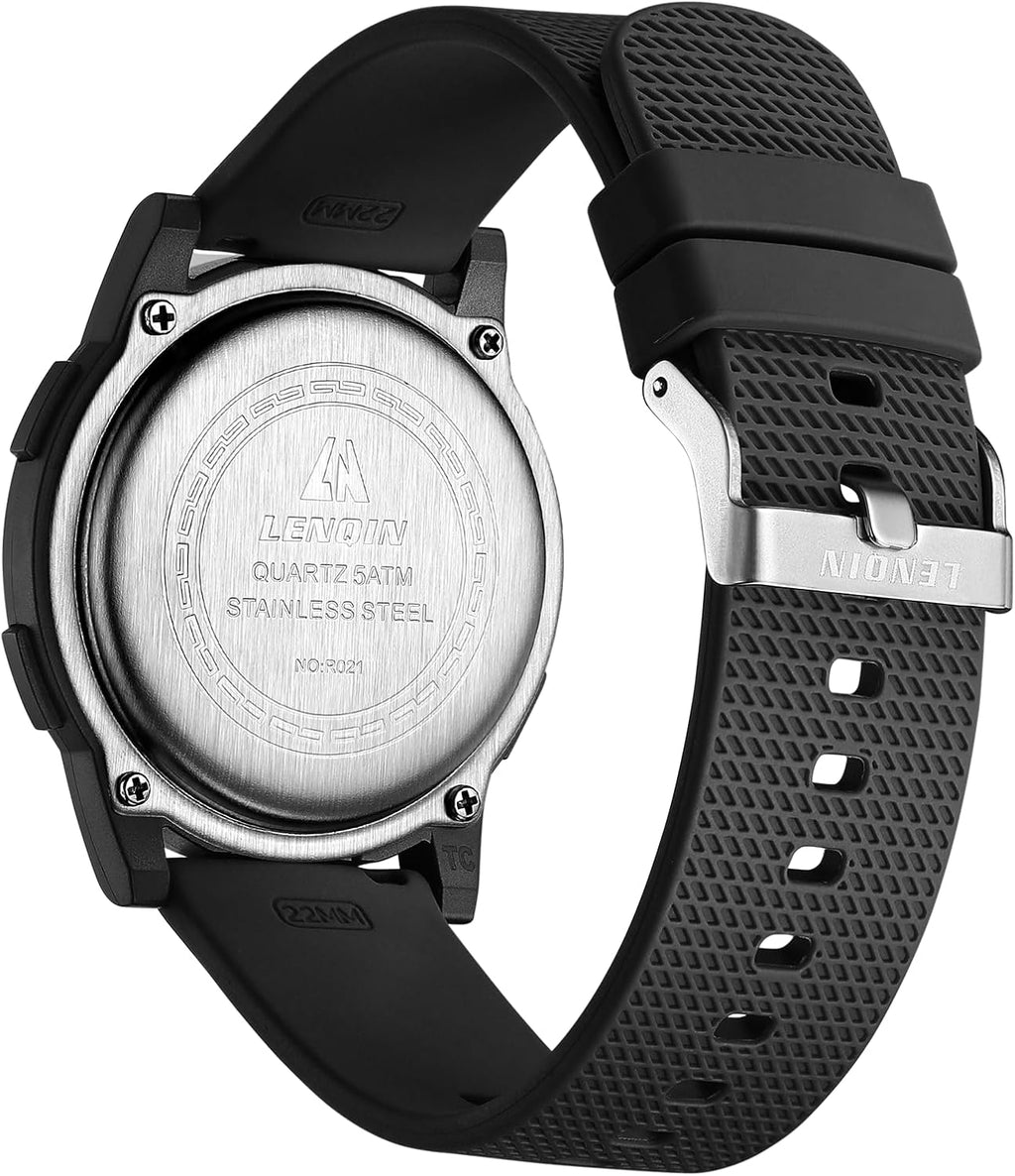 Mens Digital Watch Ultra Thin Sports Waterproof Watches for Men | Minimalist Outdoor LED Screen Large Face Wrist Watches for Men with Back Light Alarm Date Stopwatch Soft Silicone Band