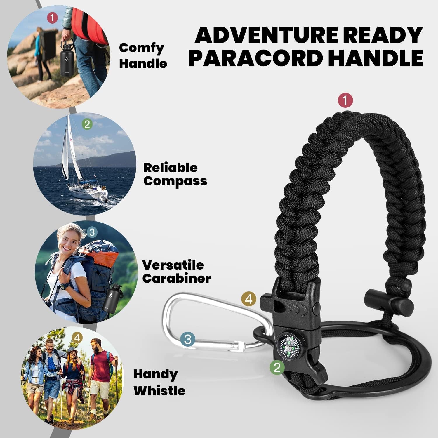 Insulated Water Bottle 64 Oz, Triple Wall Vacuum Stainless Steel | (Cold for 48 Hrs), Leak Proof & Non-Bpa, Half Gallon Water Flask Jug with Paracord Handle & Straw Spout Lids