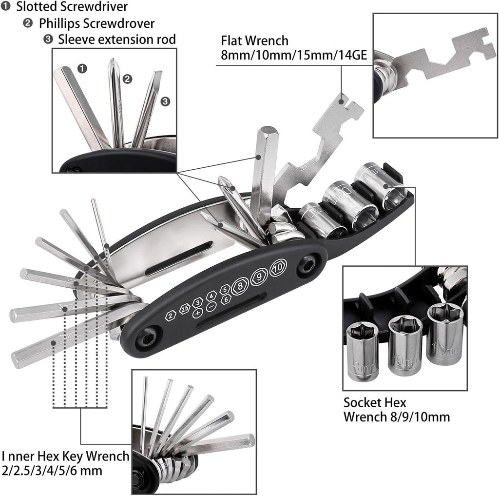 Multi-Function Bike Cycling Mechanic Repair Kit with 3Pc Tire Lever 5Pc Tyre Patches Tire Rasp Work Bag