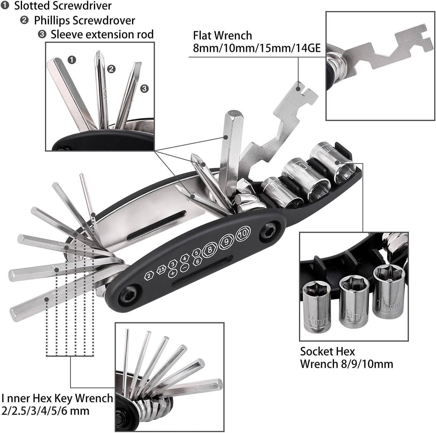Multi-Function Bike Cycling Mechanic Repair Kit with 3Pc Tire Lever 5Pc Tyre Patches Tire Rasp Work Bag