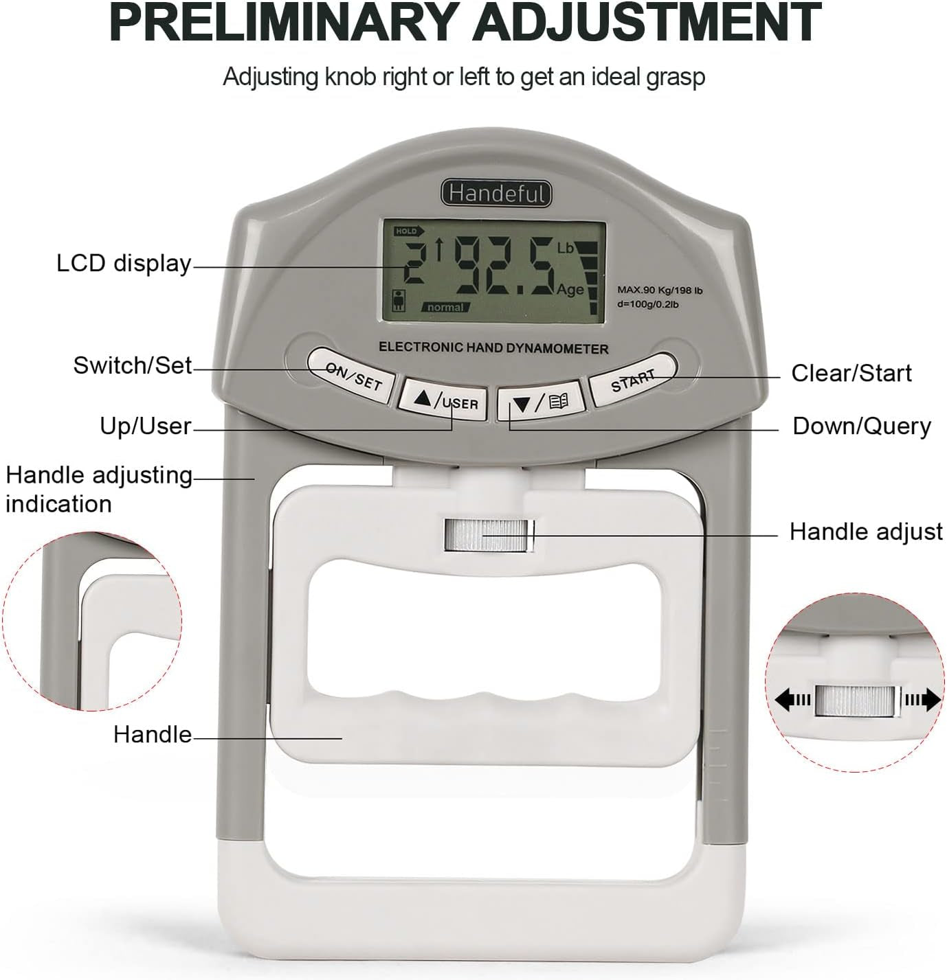 Grip Strength Tester, Hand Grip Dynamometer, Electronic Handgrip Testing for Sports Home School Use