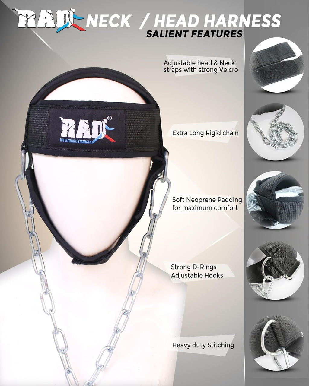 Neck Trainer Adjustable Steel Chain Strength Weight Lifting Harness for Training Head Strenghtener Exerciser Neck Workout Strap Black Belt for Exercise