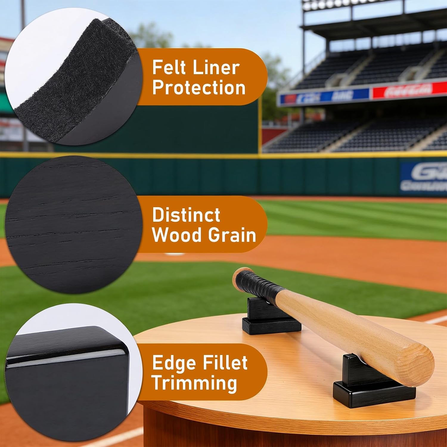 Baseball Bat Display Stand, Black Desktop Horizontal Holder | Stable Desktop Display Design | No Wall Installation Required | Showcases Baseball Bats in Homes, Offices or Display Areas