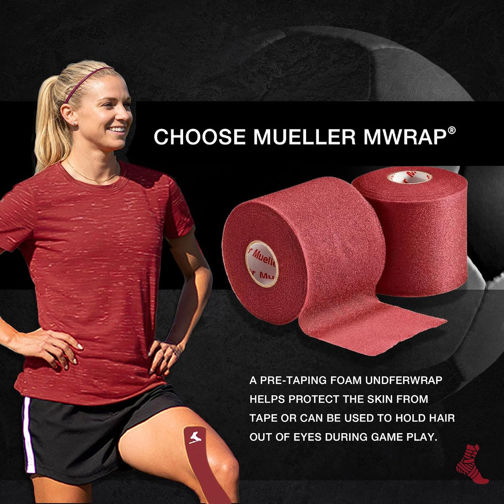 Sports Medicine Mwrap, Pre Wrap, Athletic Tape Underwrap for Sports, Hair, Ankles, Wrist, Hands and Knees, Water-Resistant, Latex Free, 2.75" X 21.4 Yards per Roll, 2 Rolls