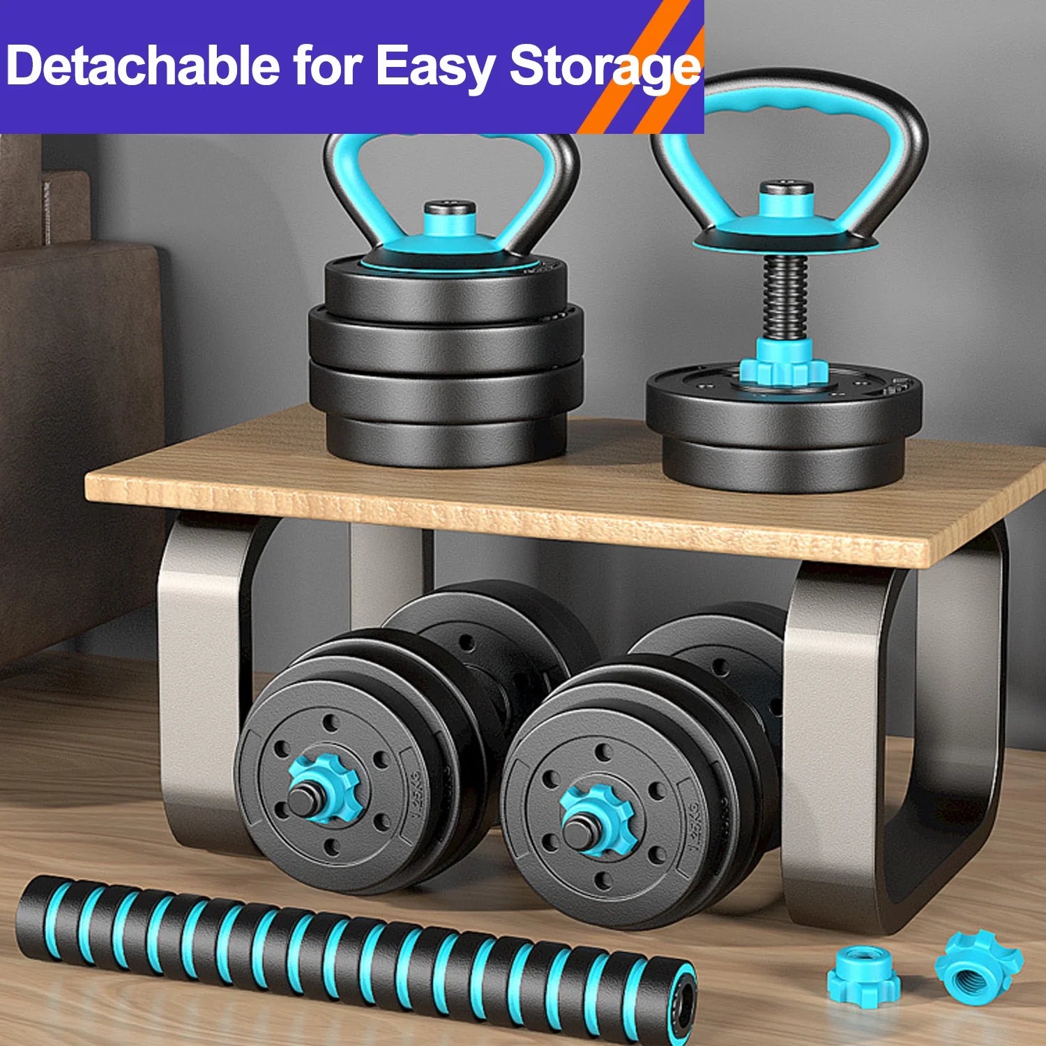Adjustable Dumbbells, 45LBS 4-In-1 Portable Changeable Dumbbell, Kettlebells, Push up Stand and Barbell Set with Adjustable Weights Dumbbells