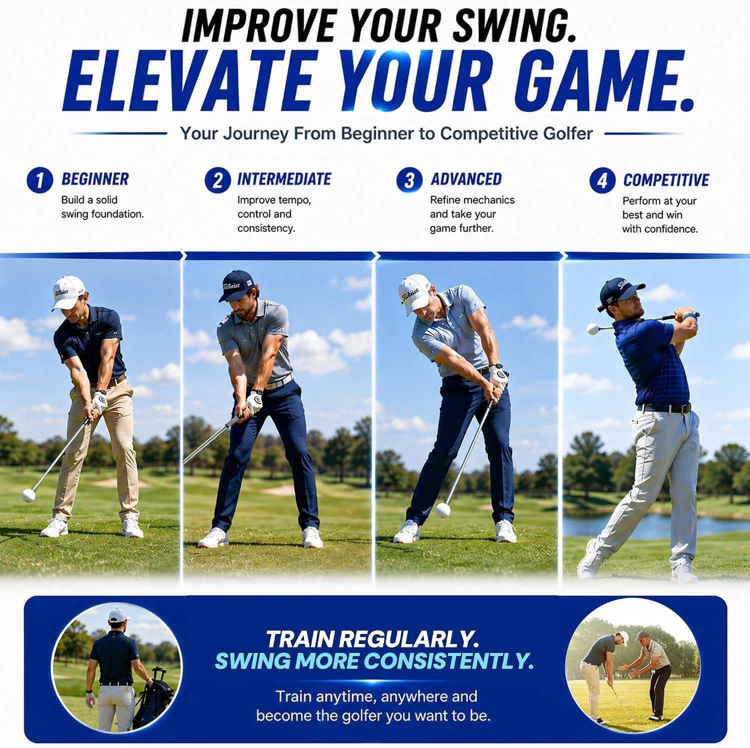Retractable Golf Swing Trainer, Golf Grip Trainer, Golf Training Aid for Warm-Up, Golf Swing Training Aid, Grip Trainer Golf Club, Strength & Tempo Training for Chipping Hitting