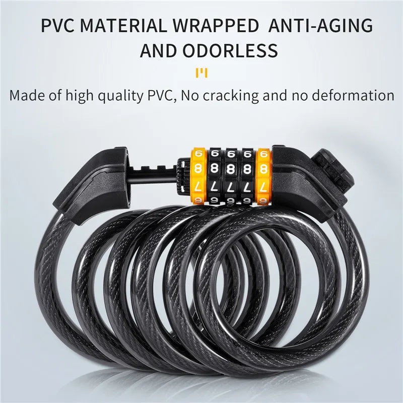 WEST BIKING Bike Cable Lock MTB Road Bike Anti-Theft Safety Password Bicycle Locks for Scooter Motorcycle Bike Accessories
