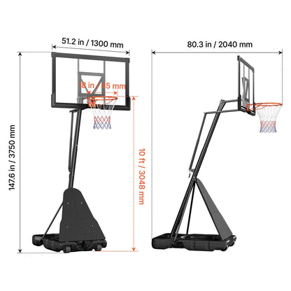 Portable Basketball Hoop with Adjustable Height Outdoor – 10 Ft, 85 Lbs