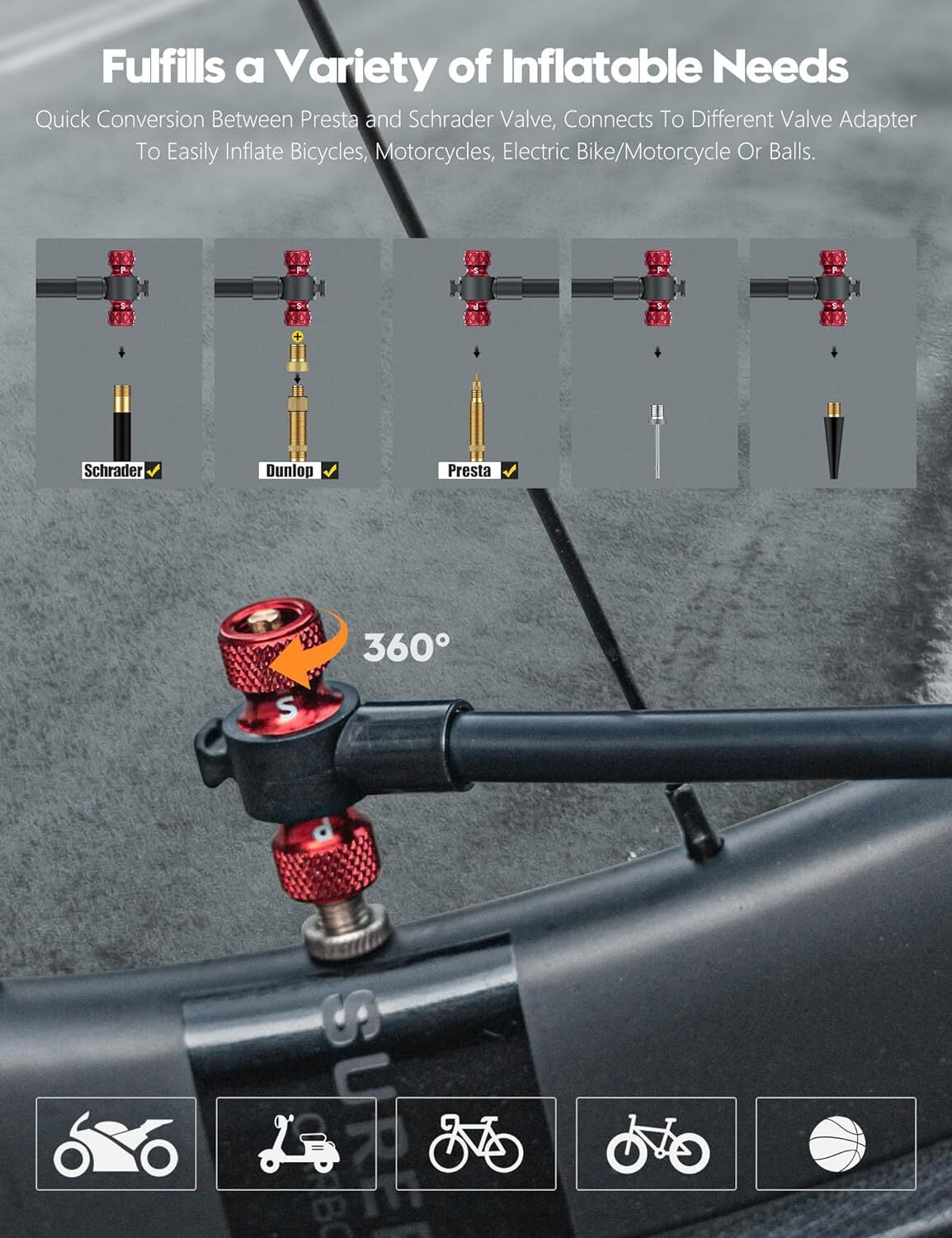 Bike Pump with Gauge, High Pressure Bicycle Pump High Volume Portable Hand Air.