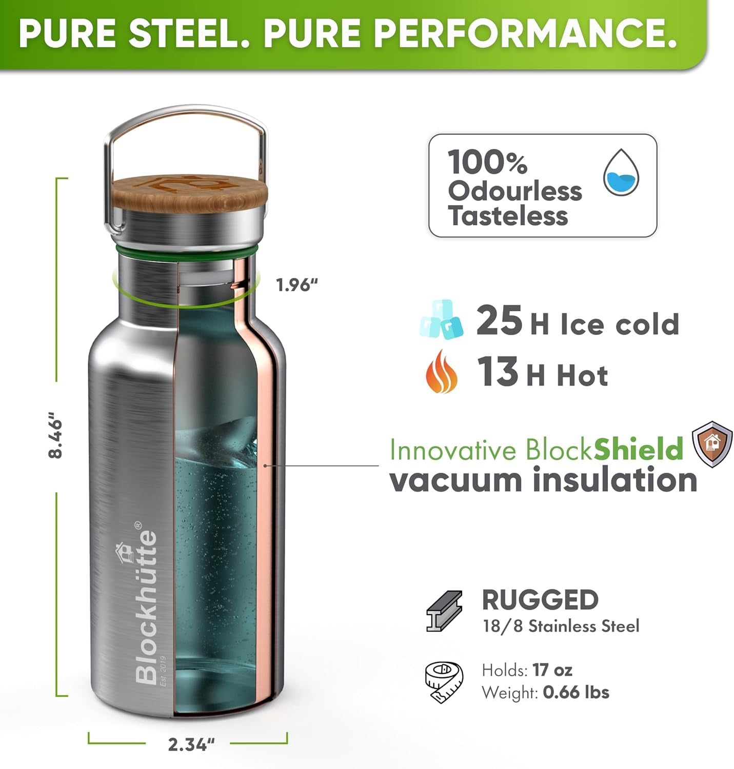 Vacuum Insulated Stainless Steel Water Bottle - 17 Oz I Wide Mouth Metal Bottle for Hot and Cold Drinks I Bpa-Free I Perfect for Travel, School I Kids, Adults, Water Canteen, Sports, Flask