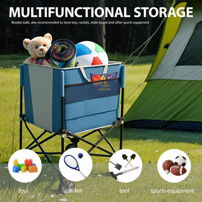 Steel 4-Wheeled Equipment Organizer Rolling Ball Storage Cart in Blue and Gray