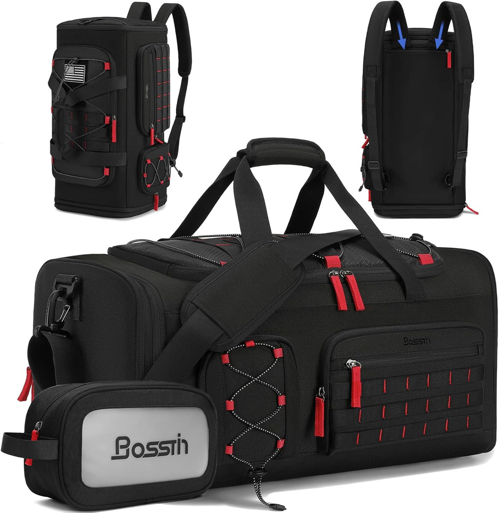 Gym Bag for Men & Women, 45L Travel Duffle Sports Duffel Bag Gym Weekender Overnight Backpack with Shoe Compartment (Black) | Convertible Duffel Backpack, Comes with Toiletry Bag, Shoe Compartment & Wet Pocket, for Workout, Weekender, Overnight Travel