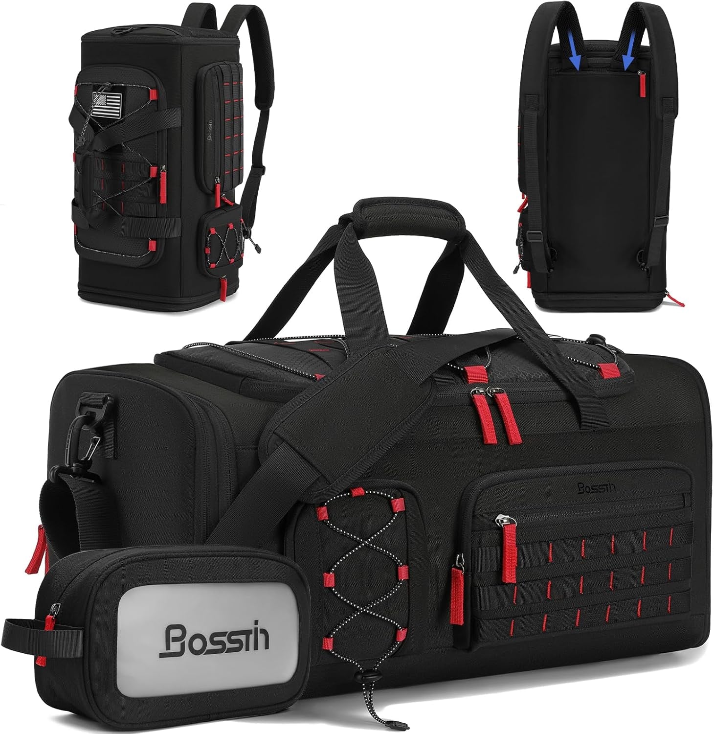 Gym Bag for Men & Women, 45L Travel Duffle Sports Duffel Bag Gym Weekender Overnight Backpack with Shoe Compartment (Black) | Convertible Duffel Backpack, Comes with Toiletry Bag, Shoe Compartment & Wet Pocket, for Workout, Weekender, Overnight Travel