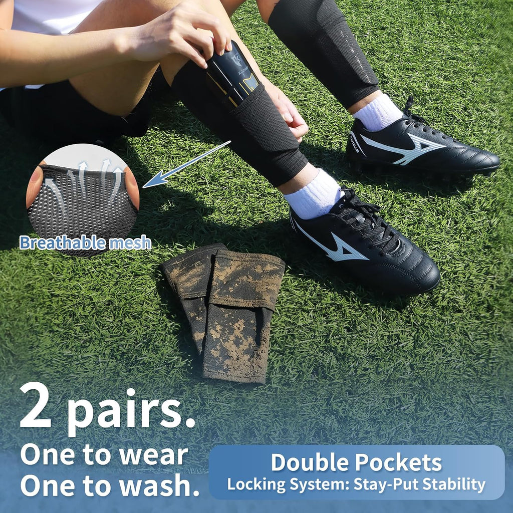 Soccer Shin Guards with 2 Pairs Sock Sleeves for Kids Youth Adults | Protective Football Shin Pads, Breathable Lightweight Calf Guards for Boys Girls Men Women