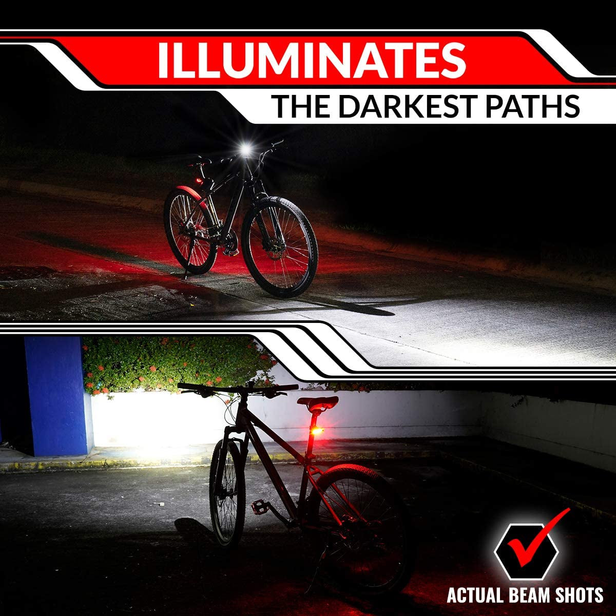 Bike Lights for Night Riding, USB Rechargeable Front and Back Lights, LED Bicycle Headlight and Tail Light Set, Water Resistant Bike Lights Rechargeable for Mountain Bikes, Kids Bike Light, MTB Light