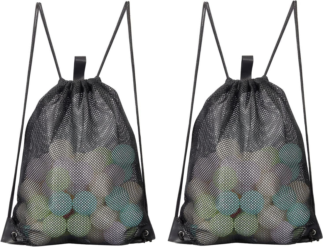 2-PACK Mesh Drawstring Bag, Mesh String Bag for Gym Laundry Seashell and Beach F
