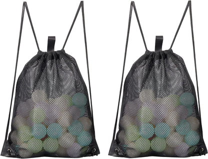 2-PACK Mesh Drawstring Bag, Mesh String Bag for Gym Laundry Seashell and Beach F