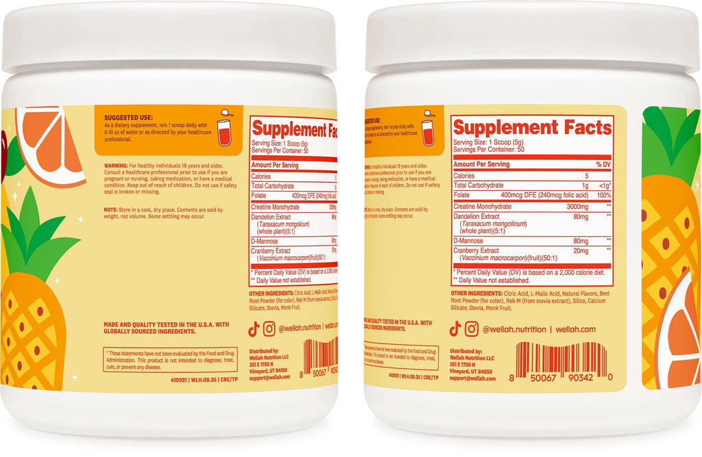 Creatine for Women (50 Servings, Tropical Punch) - Creatine Monohydrate with Dandelion & Cranberry Extract