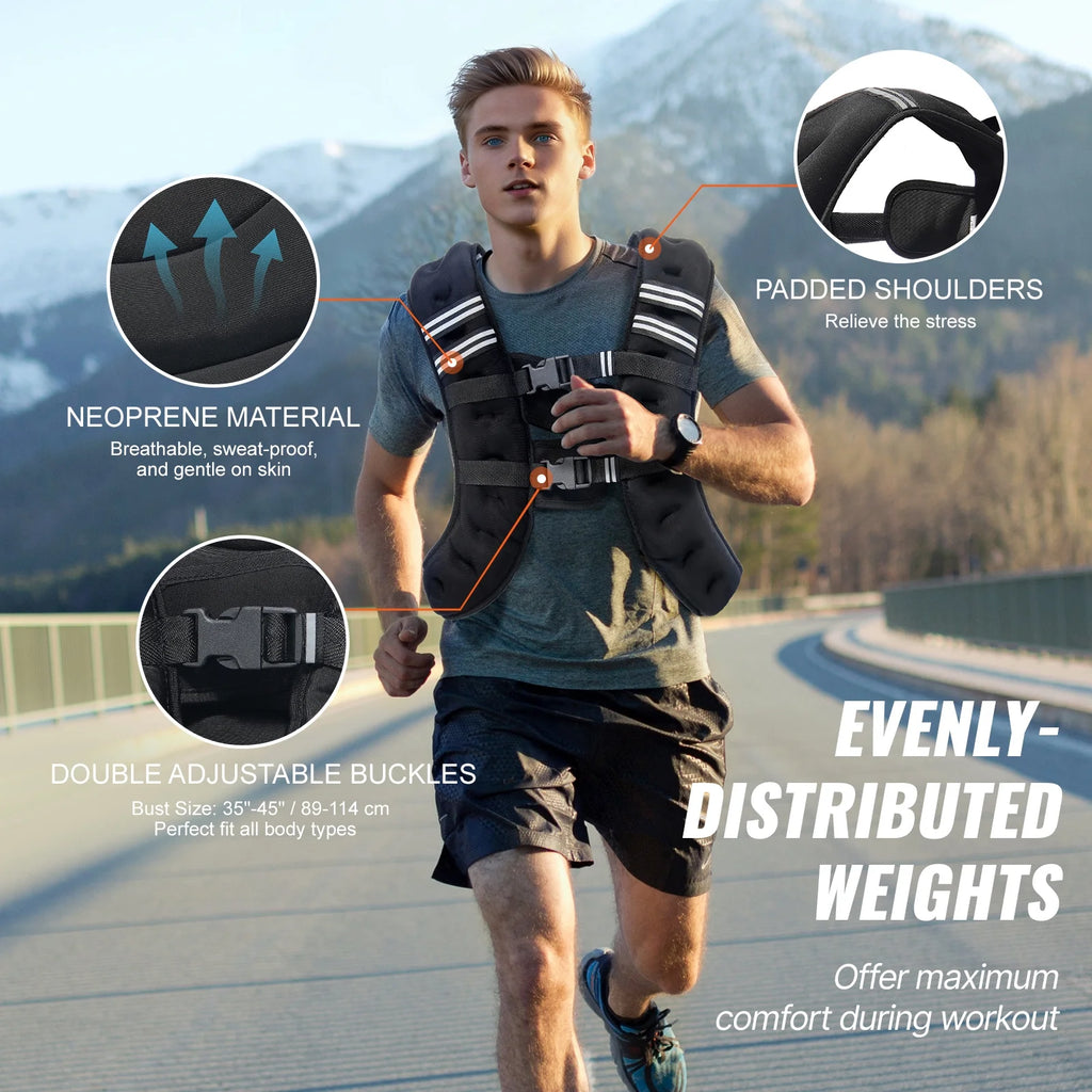 Weighted Vest, 30 Lbs Adjustable with Safety Reflective Stripes, Secure Buckle Closure, Ideal for Men and Women, Enhances Workouts Including Strength Training, Running, and Fitness Activities