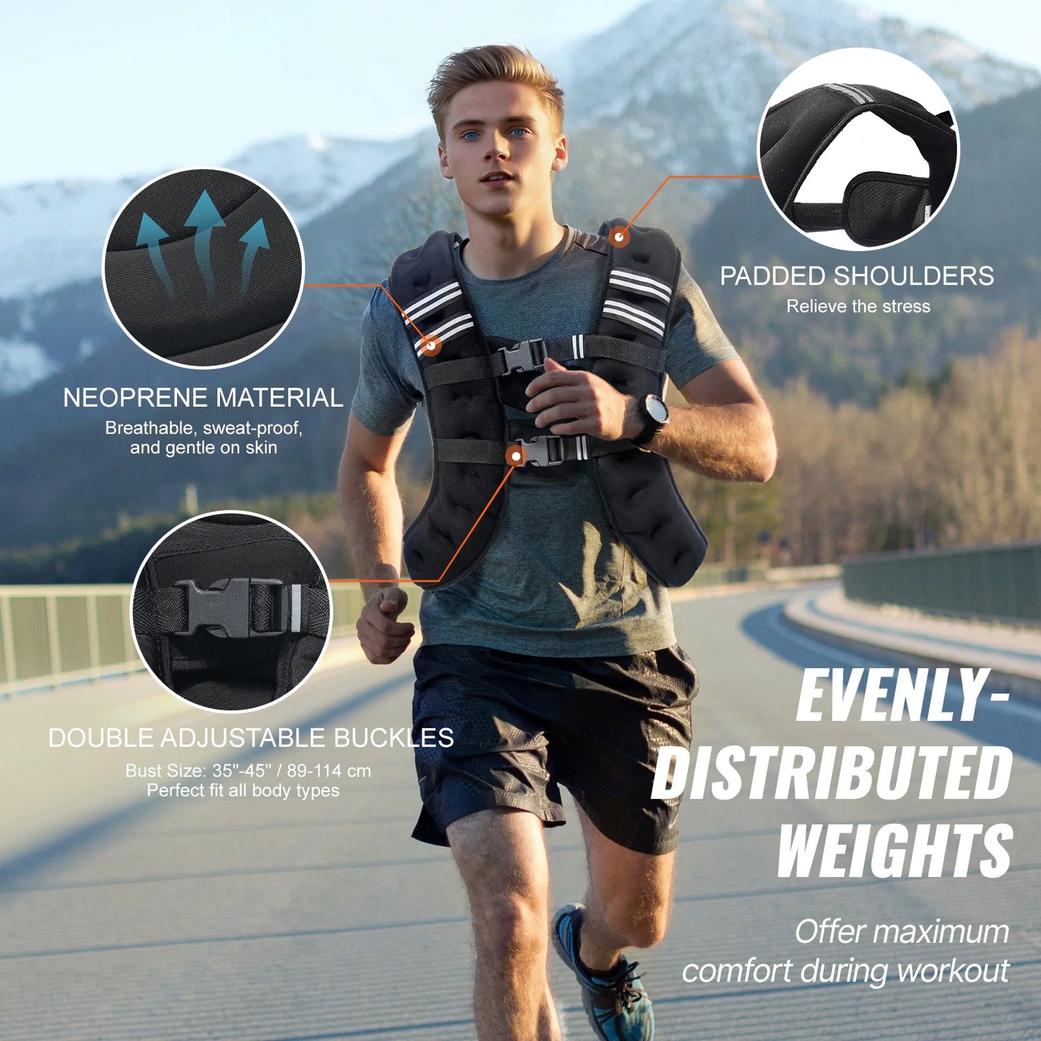 Weighted Vest, 30 Lbs Adjustable with Safety Reflective Stripes, Secure Buckle Closure, Ideal for Men and Women, Enhances Workouts Including Strength Training, Running, and Fitness Activities