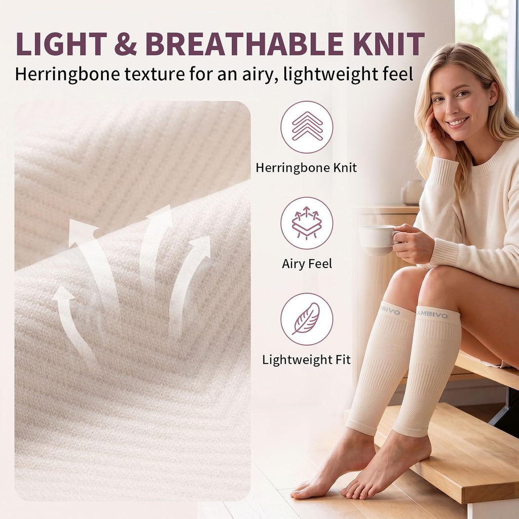 Calf Compression Sleeves for Women & Men - 12-18Mmhg Mild Compression Footless Leg Sleeves for Shin Splints Relief, Running, Travel, Workout & Daily Recovery - Breathable Calf Support