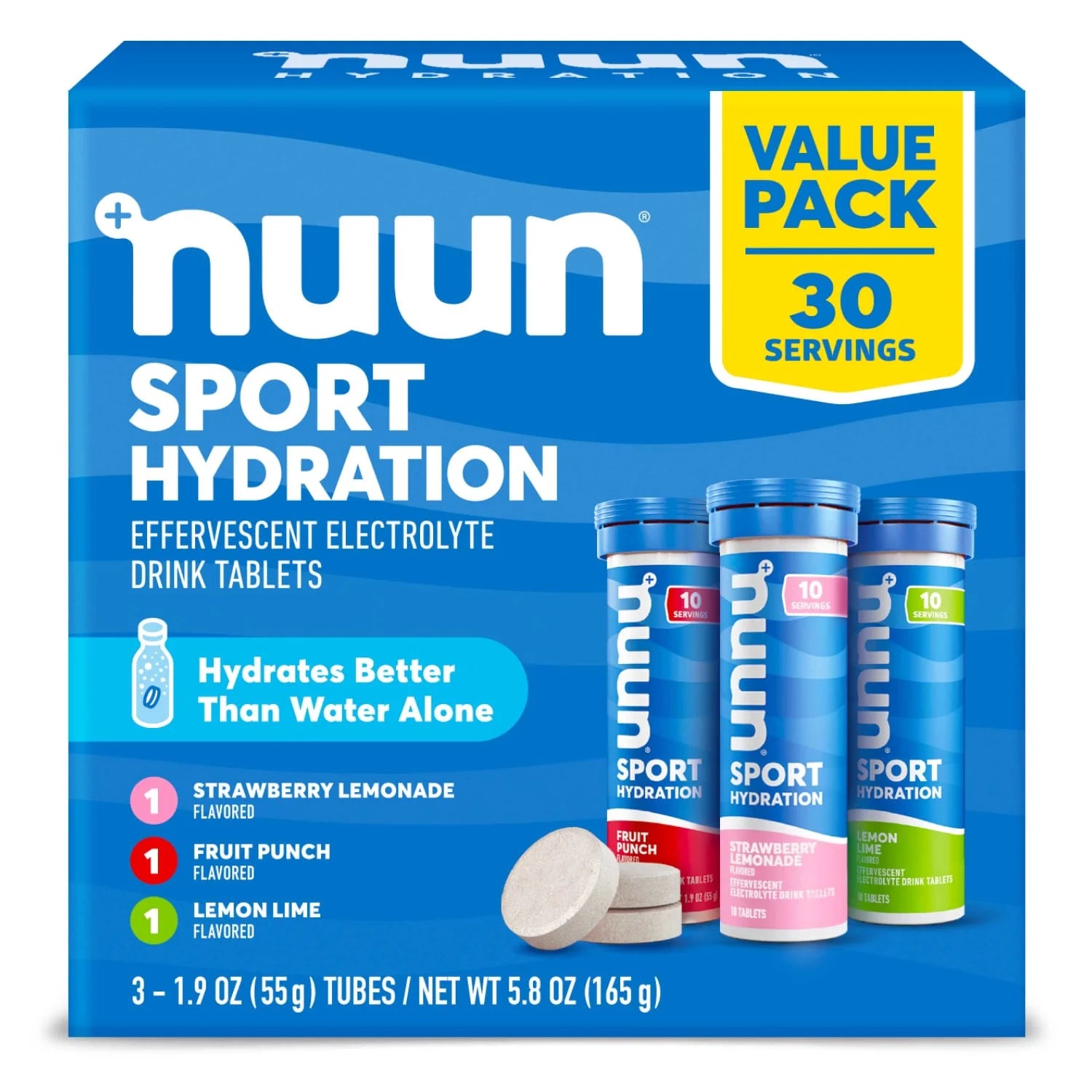 Sport Electrolyte Hydration Drink Mix Tablets, Mixed Flavors, 30 Servings