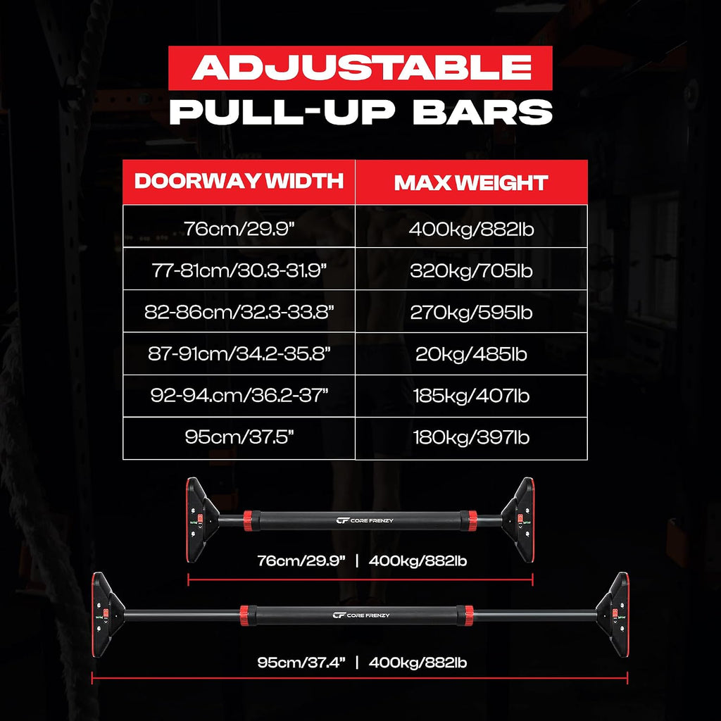 Doorway Pull up Bar, No Screws or Drilling, Holds 880 Lb, Chin up Bar with 5 Resistance Bands, 2 Wrist Wraps and Carry Bag, 4-Point Locking, Adjustable Width Home Gym Bar for Upper Body Workout