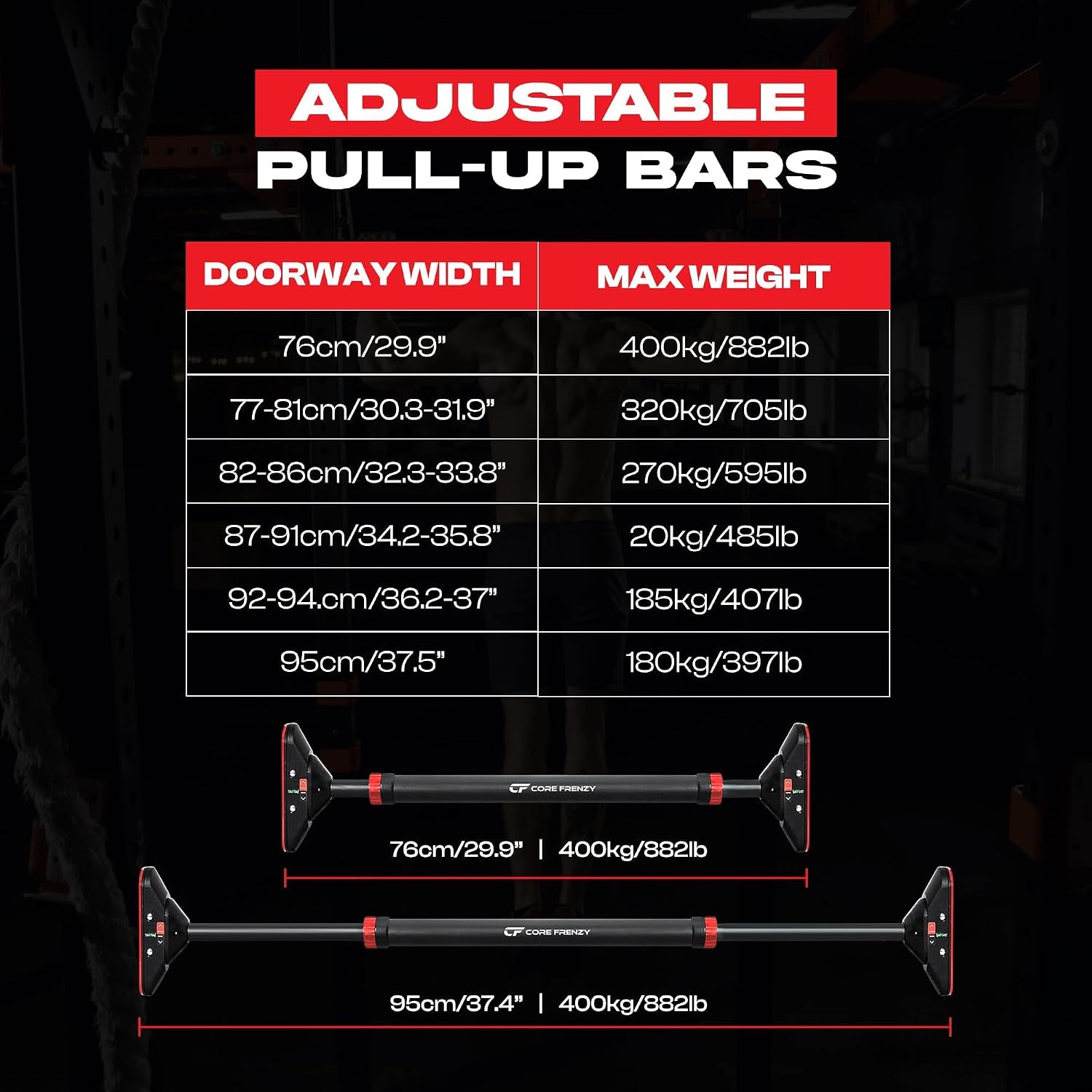 Doorway Pull up Bar, No Screws or Drilling, Holds 880 Lb, Chin up Bar with 5 Resistance Bands, 2 Wrist Wraps and Carry Bag, 4-Point Locking, Adjustable Width Home Gym Bar for Upper Body Workout