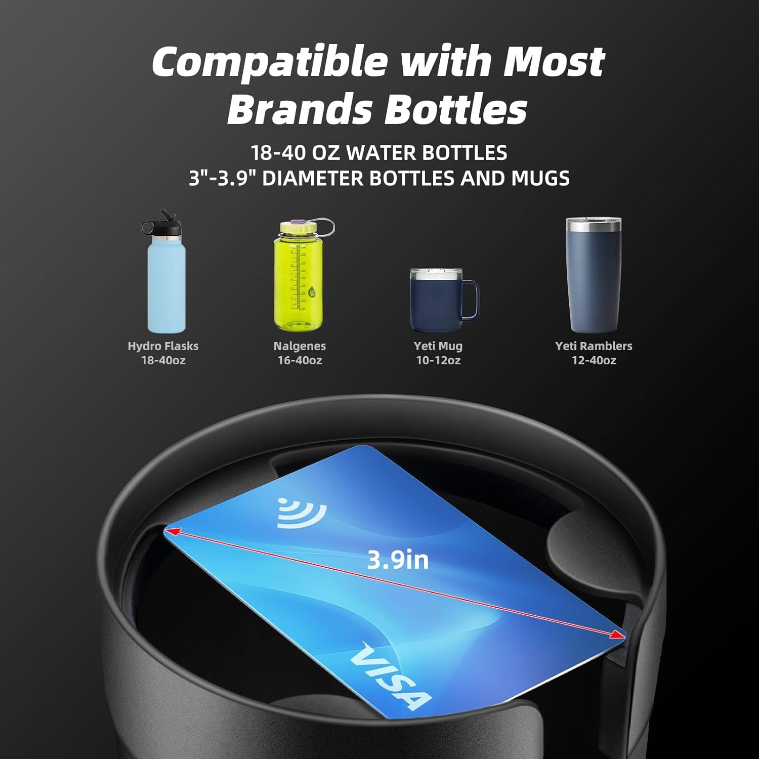 Car Cup Holder Expander, Extender for Car with Adjustable Base | Cup Holder Adapter, Fits Yeti 24/36/46Oz, Owala 12/24/40Oz, Large Bottles and Mugs in 3"-3.9" (16-40Oz)