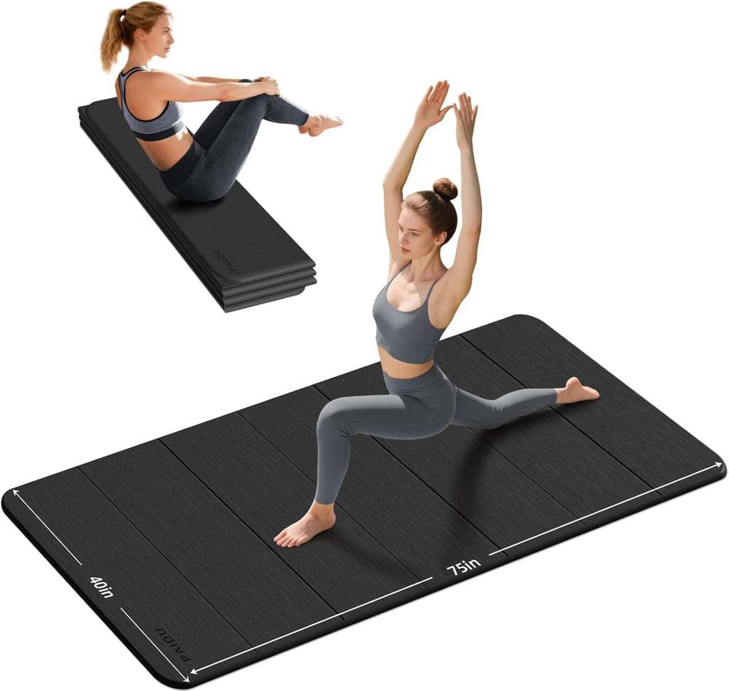 Foldable Yoga Mat (10MM) 75‘’X40‘“ Quick Fold，Easy Storage | TPE Non-Slip Design, Ea Extra Long/Wide for Indoor Yoga, Pilates and Outdoor Travel Workouts
