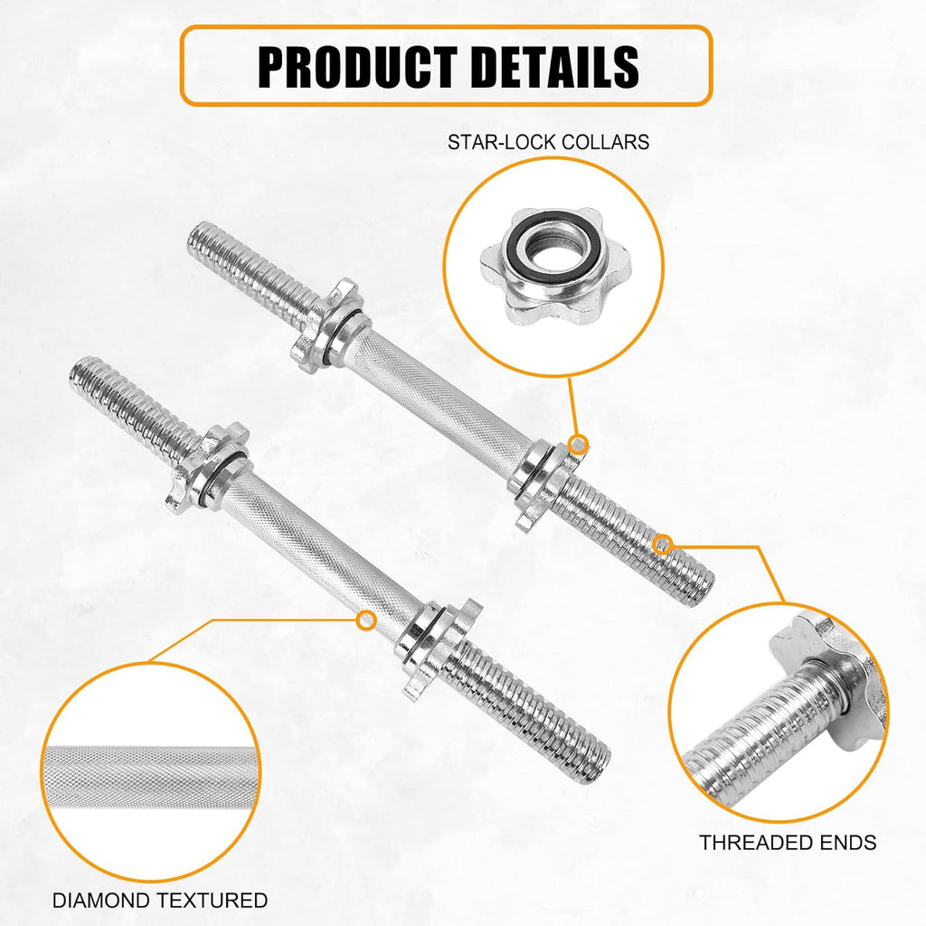 Threaded Dumbbell Rubber/Chrome Handles 1 Inch Pair, Adjustable Dumbbell Bar Handles, Fits Standard Weight Plates with 1” Diameter, for Gym Workouts, Exercise, Weightlifting, Sold in Pair