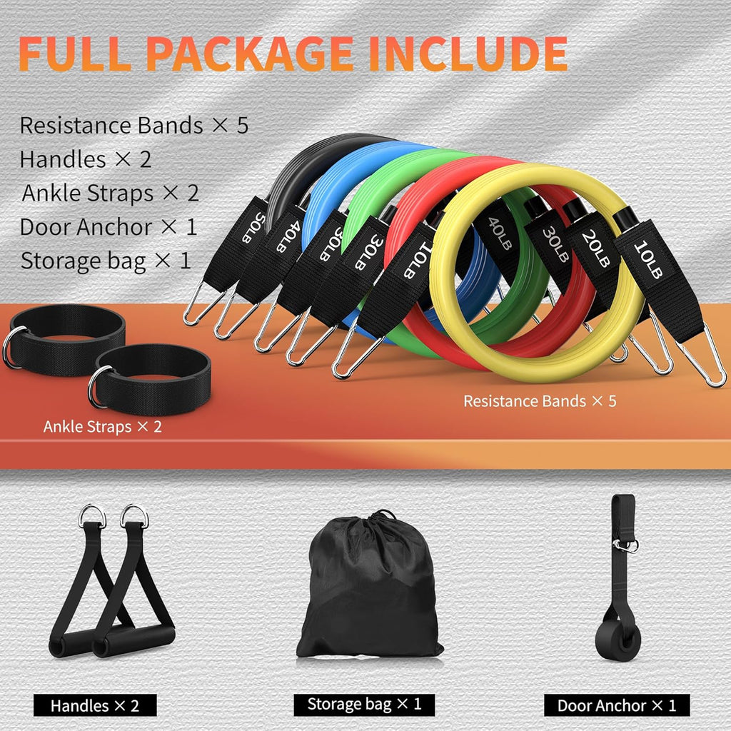 Resistance Bands Set with Handles, Exercise Bands for Working Out, Home Gym Workout Bands, Fitness Equipment for Men & Women Strength Training -Fu