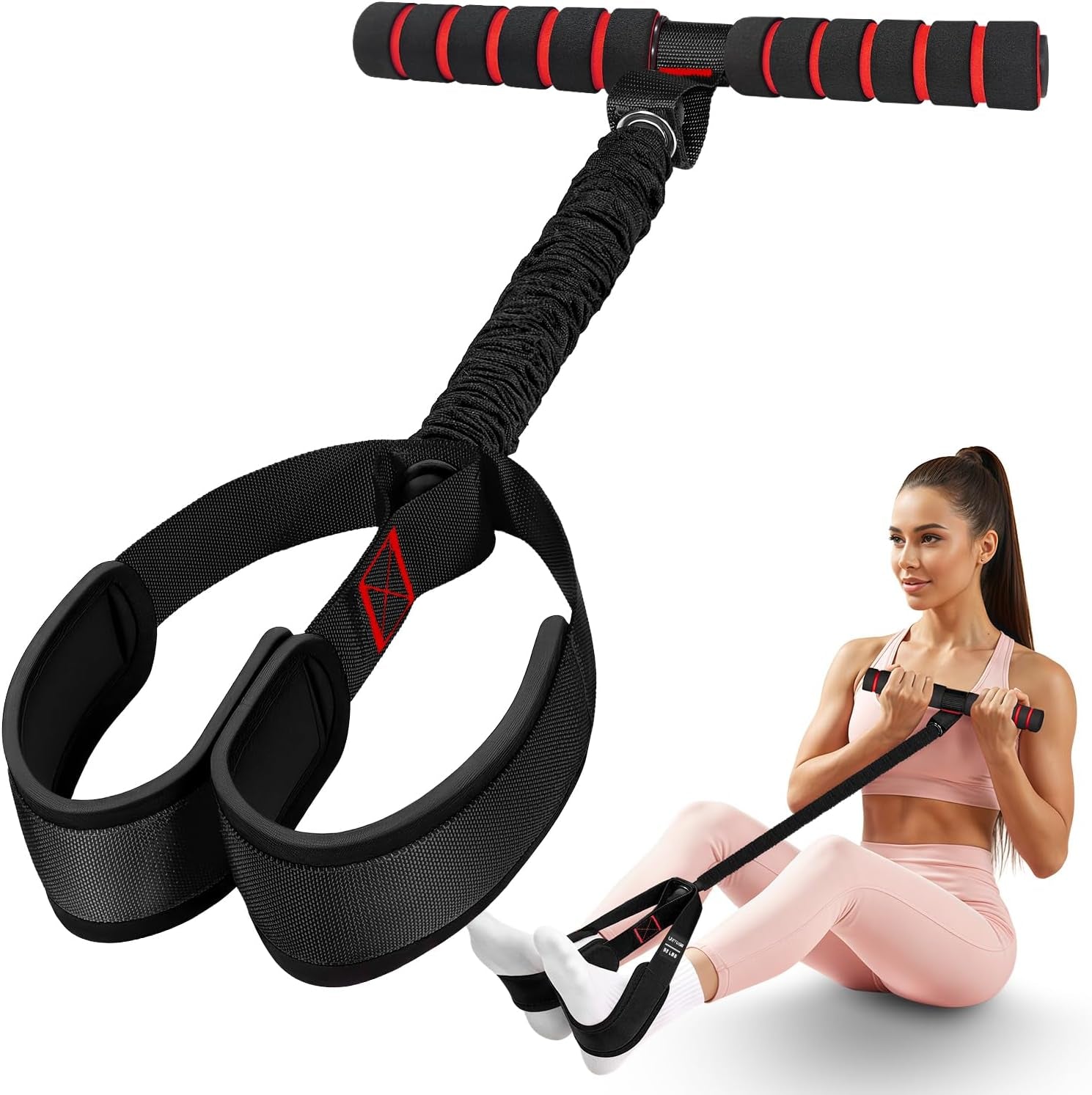 Pedal Resistance Bands with Handles, Upgrade Women Exercise Bands for Full Body Training, Core, ABS, Legs, Glutes, Arms, Pilates, Physical Therapy, Strength, Sit up Equipment for Home Workout