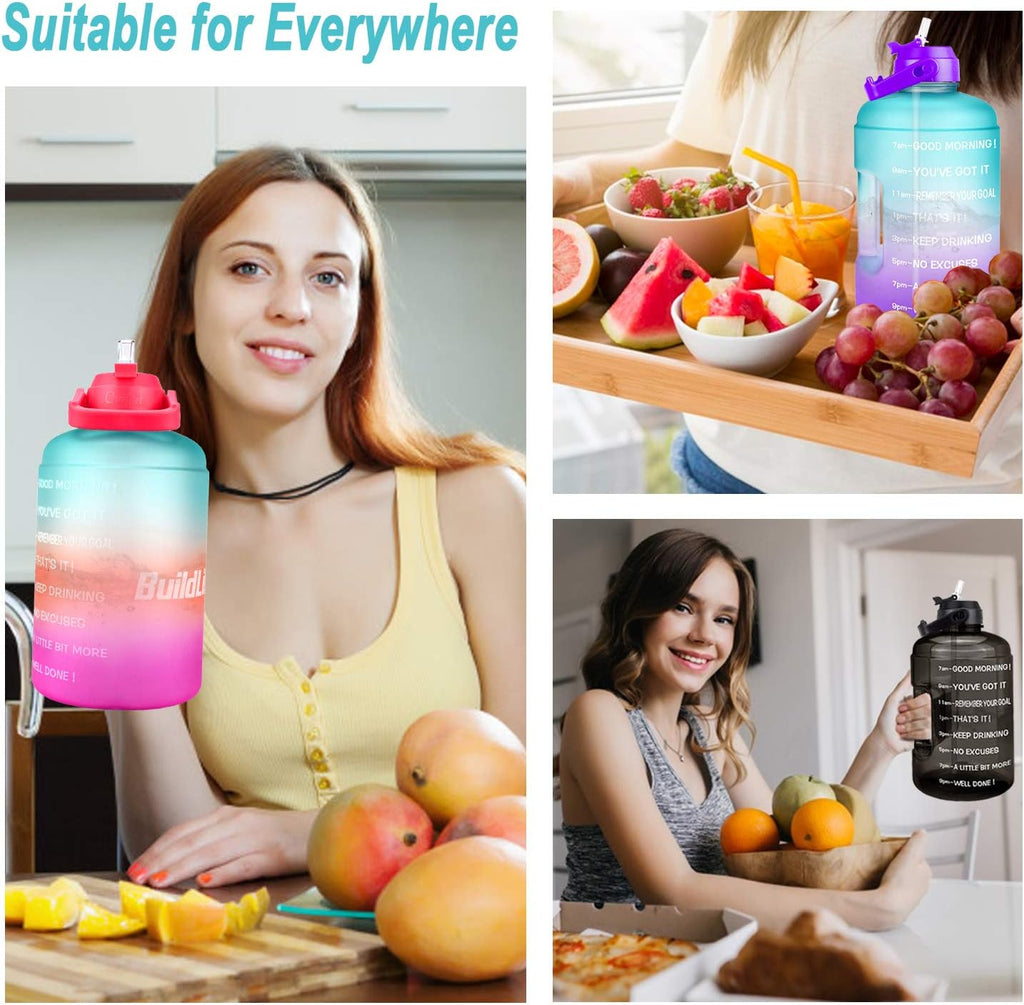 1 Gallon Water Bottle - with Straw & Motivational Time Marker Leak-Proof BPA Free Reusable Gym Sports Outdoor Large(128Oz/73Oz) Capacity Water Jug