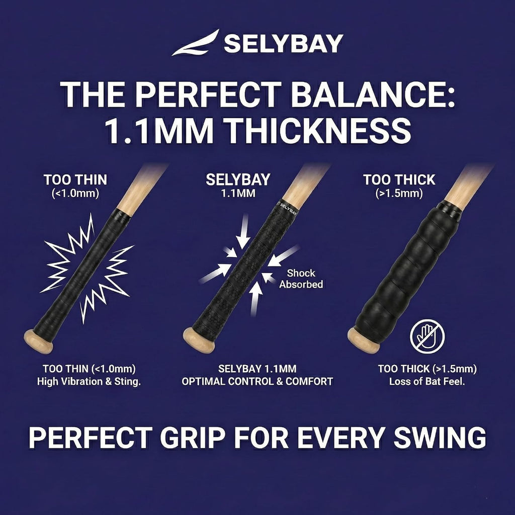 Baseball Bat Grip Tape 1.1Mm - Softball Bat Wrap, Stick Grip Tape Black | Bat Grips Fit All Bats, Baseball Grip Tape, Bat Tape Grip Cushion, Reduces Hand Sting