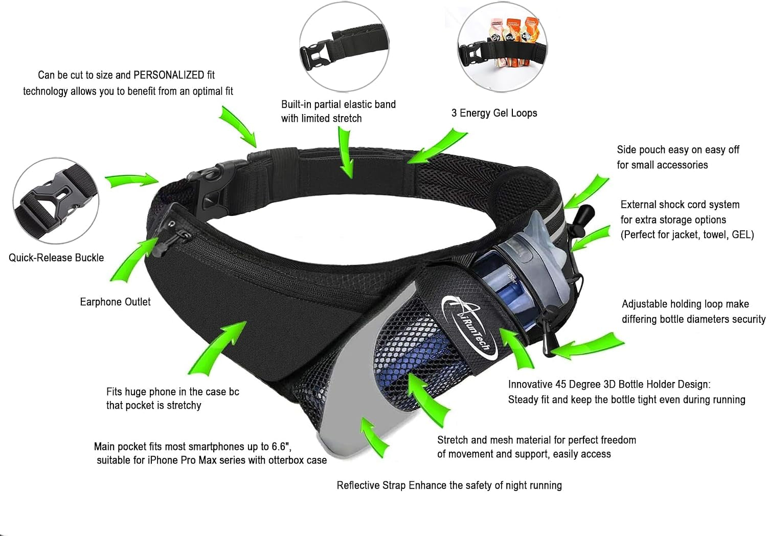 Running Hydration Belt with Water Bottle Holder,Hiking Fanny Pack for Phone and Wallet,Running Bag Runners Essentials Accessories Marathon Triathlon Walking Jogging Gear Gift