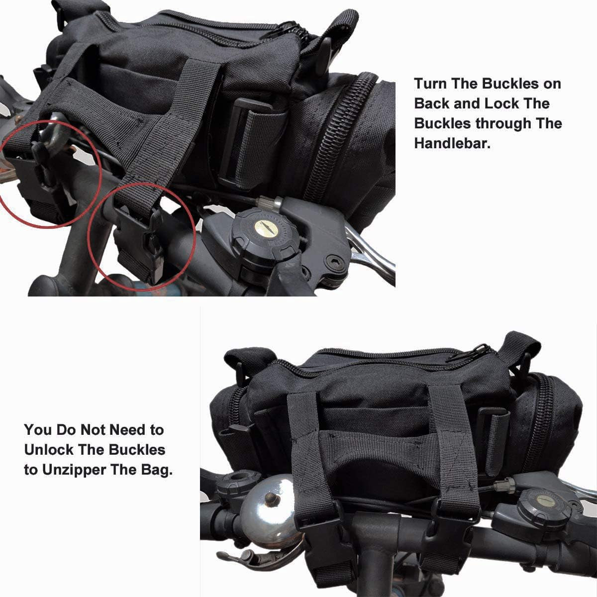 Bike Handlebar Bag, 900D Nylon Oxford Multi-Purpose Waist Bag Water Resistant Bicycle Cycling Pack (Black)