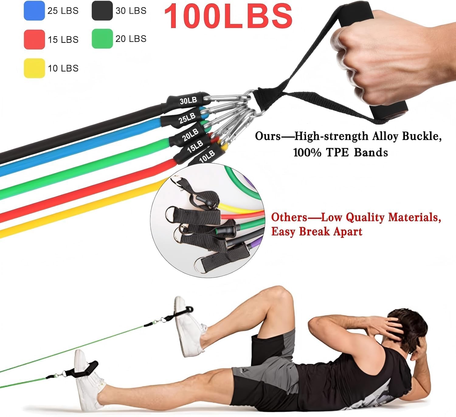 Resistance Bands Set (12Pcs), Workout Bands with Handles, Door Anchor, Ankle Straps and Carry Bag, Exercise Bands for Shape Body and Home Workouts