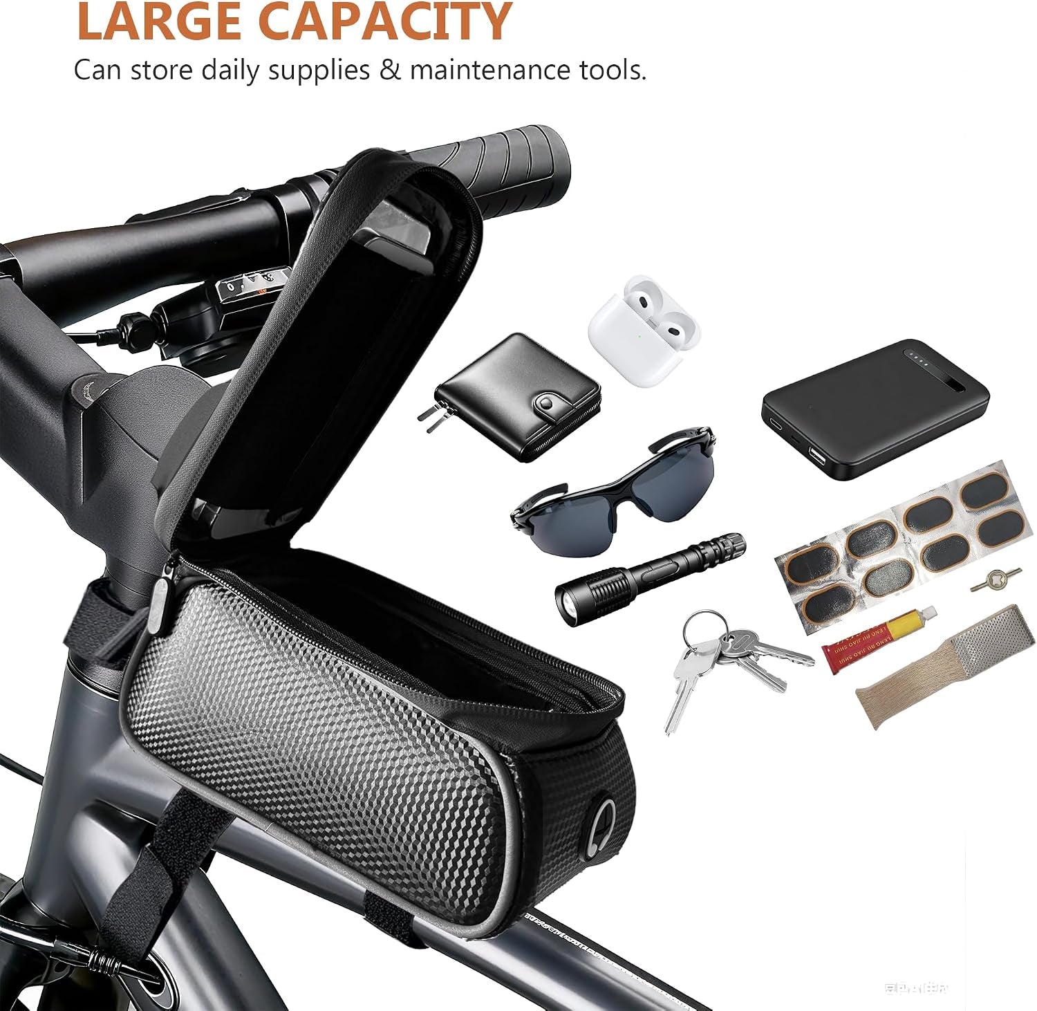 Waterproof Bike/Ebike/Frame Bag,Bike Front Bag for Handlebar,Electric Bike Phone Bag,Bicycle Pouch with Rain Cover,Bike Accessories Storage Bag for Compatible Phone under 7”