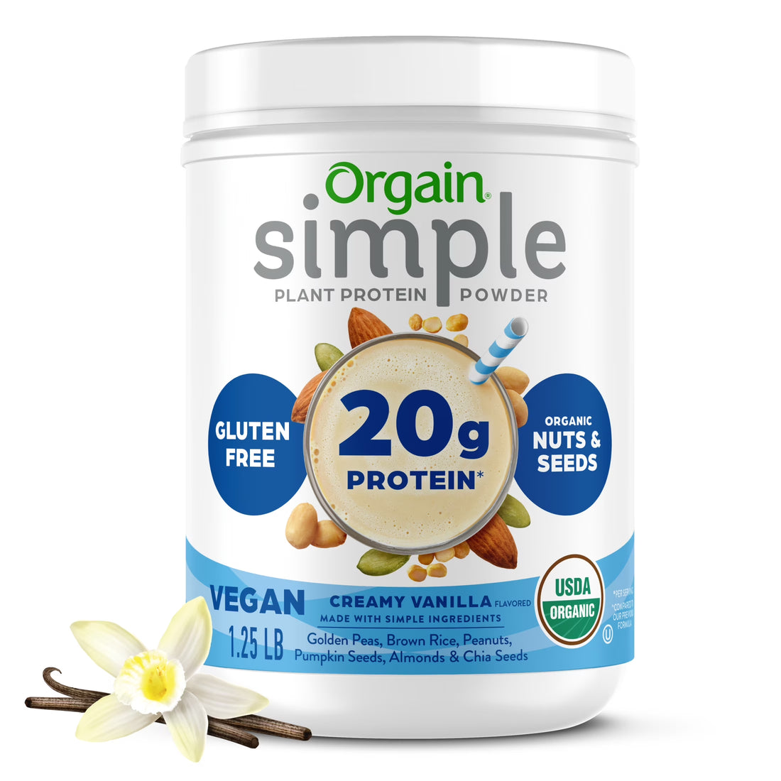 Simple Organic Vegan 20G Protein Powder- Plant Based, Non-Gmo, Vanilla 1.25Lb