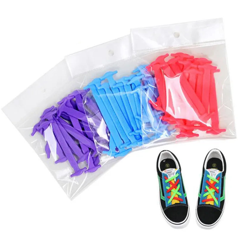 16Pcs/Lot Silicone Shoelaces No Tie Shoelaces 12 Colors Elastic Lace Shoelace Creative Lazy Silicone Laces Rubber Lace