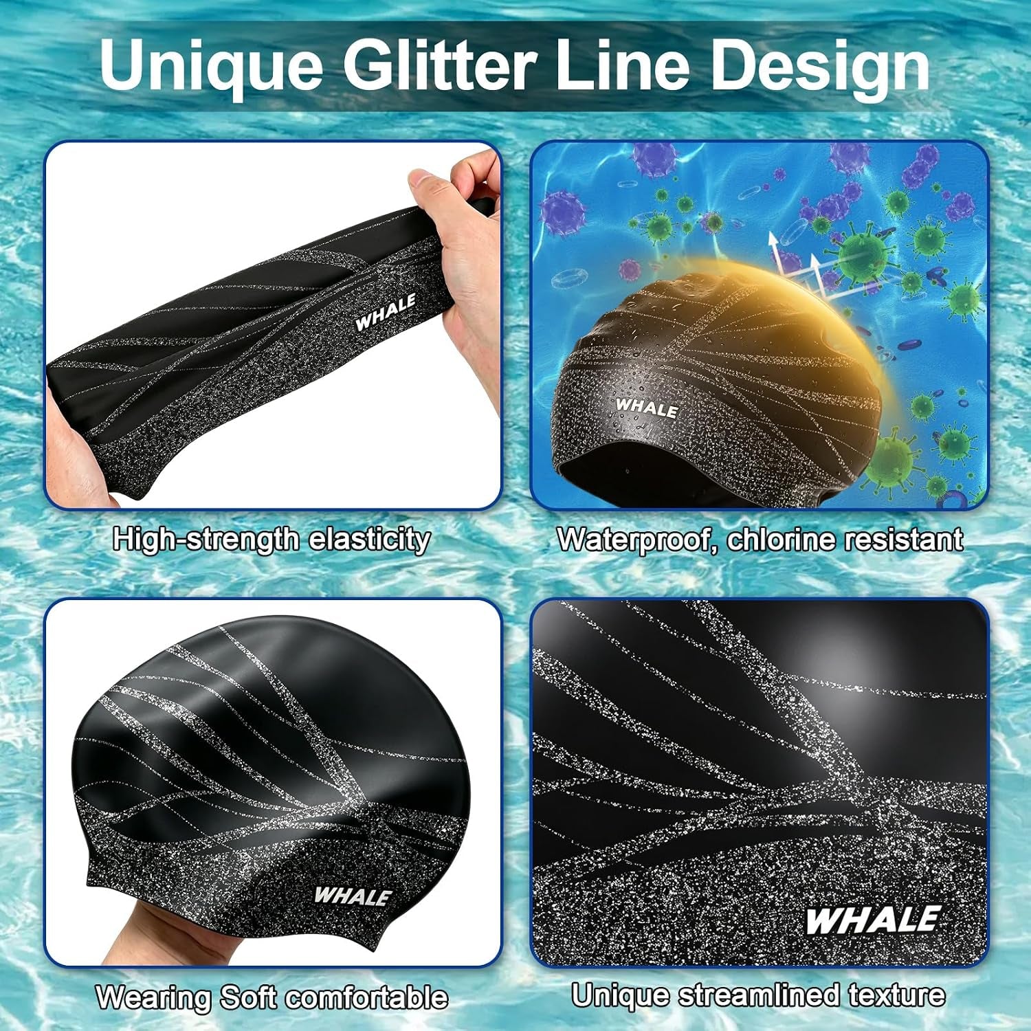 Extra Large Swim Cap Designed for Men and Women with Thick, Long Hair, Hair Extensions or Afro-Textured Hair Long-Hair Swim Cap Highly Waterproof to Keep Hair Dry