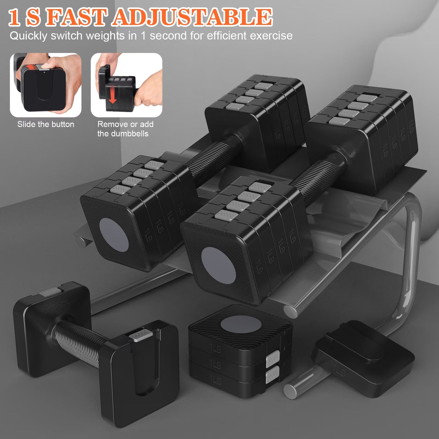 10Lbs*2 Adjustable Dumbbells Set, 4-In-1 Free Weights for Women, Each 3Lb 5Lb 7Lb 9Lb 11Lb Hand Weights for Home Gym, Black