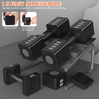 10Lbs*2 Adjustable Dumbbells Set, 4-In-1 Free Weights for Women, Each 3Lb 5Lb 7Lb 9Lb 11Lb Hand Weights for Home Gym, Black