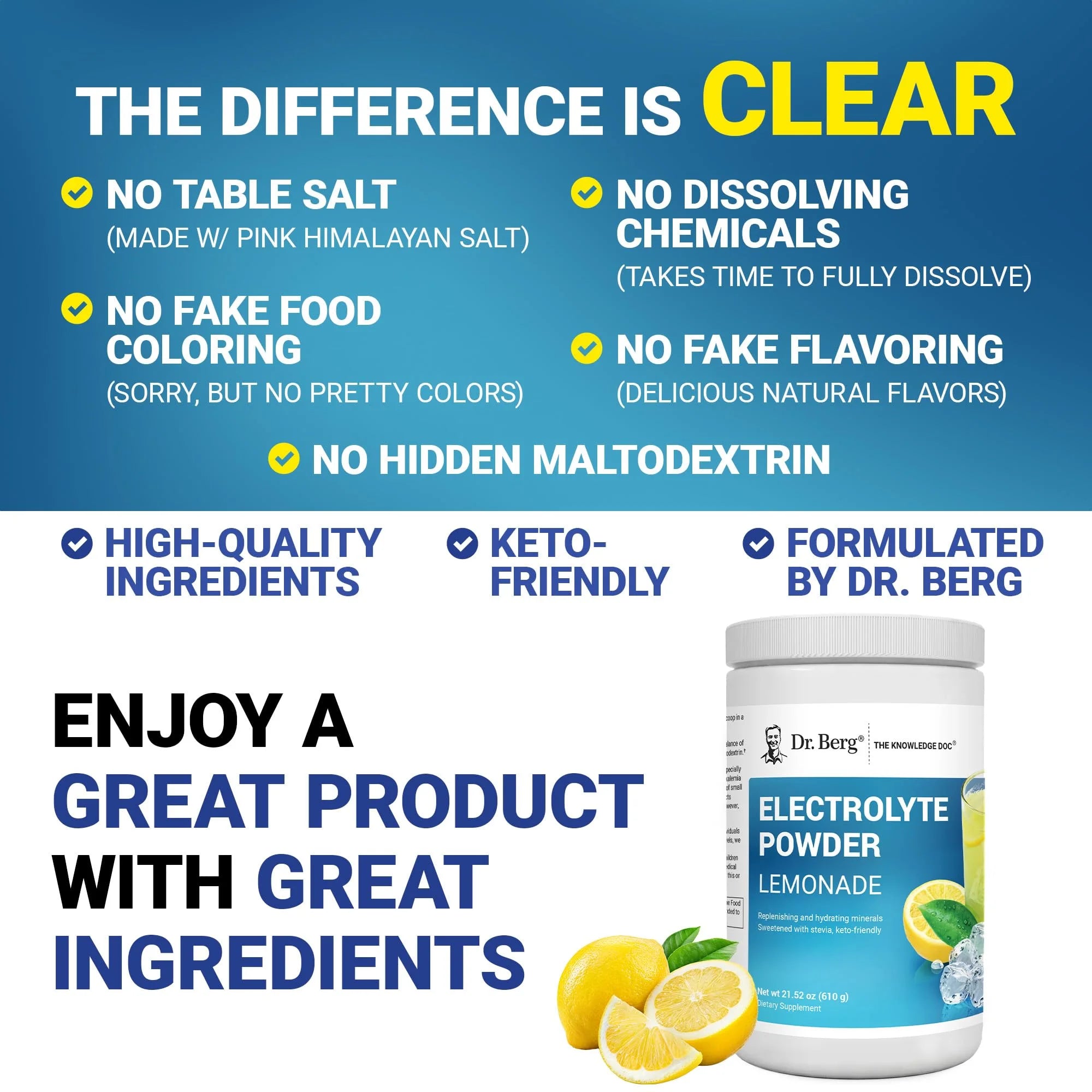 Electrolyte Powder Lemonade - Hydration Powder, 100 Servings