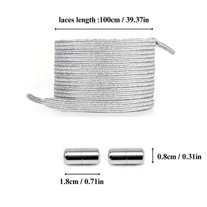 1 Pair of No-Tie Shoelaces with Colorful Buckles | Gold &amp; Pearl Luster Elastic Fashionable Shoelaces, Easy Slip-On Design